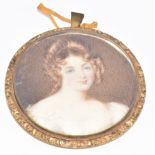 Victorian locket set with an ivory portrait miniature depicting a young woman, 43g, 6.5 x 8cm,
