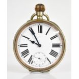 Omega 'Goliath' keyless winding open faced pocket watch with subsidiary seconds dial, blue hands,