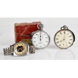 Three watches comprising a Timex automatic wristwatch, a J C Holmes of London hallmarked silver open