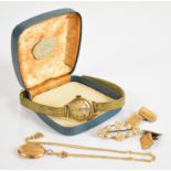 Smiths Empire 9ct gold watch, silver cufflinks with 9ct gold plate, 9ct back and front locket on 9ct