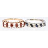 A 9ct gold ring set with opals and garnets and a 9ct white gold ring set with sapphires and