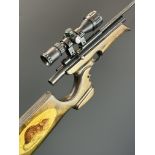 Crosman AS2250 King Ratcatcher CO2 air rifle with custom laminate show wood stock decorated with a