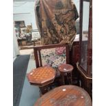 Misc. antique furniture incl plant stand, carved oval occasional table, octagonal games table,