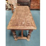 1820's French Oak Refectory dining table with turned legs joined by sturdy stretcher 170cm x 70cm.