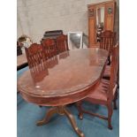 Inlaid and carved Rosewood dining table with 6 chairs (2 carvers + 4) 197cm x 104cm