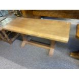 David Langstaff, an Oakleafman oak coffee table, adzed, with carved signature, 91.5cm wide, 38cm