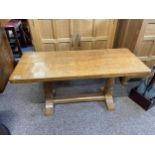 Robert 'Mouseman' Thompson, adzed oak coffee table, rectangular, with octagonal legs joined by a