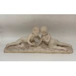 Babes in the Woods. With a bronze medal by Louise -Alexandre Bottee embedded in the base. W 57cm H
