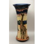 Moorcroft Pottery "Samburu Giraffe Dusk" flared rim cylindrical vase designed and signed by Anji