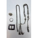 A small group of assorted silver and white metal items comprising an Edwardian silver and lilac