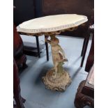 A French style cherub decoration table, plant stand and Regency mahogany table with lyre upright