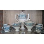 A Wedgwood Florentine turquoise coffee set W2714 pattern complete with coffee pot, cream jug,