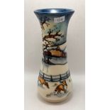 Moorcroft Pottery vase "Woodside Farm" pattern designed by Anji Davenport depicting a winter