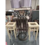 Tall marble topped plant stand plus two shorter wooden plant stands