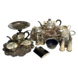 ATKIN BROTHERS OF SHEFFIELD, THREE PIECE SILVER PLATED TEA SET, TOGETHER WITH A COLLECTION OF 20TH