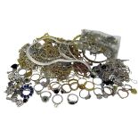 A LARGE COLLECTION OF VARIOUS SILVER AND SILVER GILT JEWELLERY To include eighteen rings, various