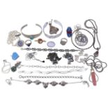 A COLLECTION OF TWENTY 20TH CENTURY AND VINTAGE SILVER JEWELLERY To include navajo silver and enamel