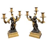 AFTER THE MODEL BY PHILIPPE CAFFIERI, A FINE PAIR OF LATE 18TH CENTURY FRENCH LOUIS XV GILT ORMOLU