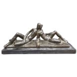 SIEGFRIED CHAROUX R.A., 1896 - 1967, A 20TH CENTURY IMPRESSIONIST BRONZE SCULPTURE OF A MAN AND