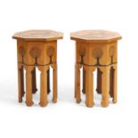 A pair of penwork and inlaid octagonal tables, 20th century, in the manner of Liberty,