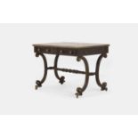 A Regency ebonised and parcel-gilt writing table, circa 1815,