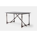 An iron-framed slate garden table, late 19th/early 20th century and later,