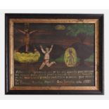 A Mexican retablo devotional folk art picture, circa 1989,