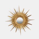 A French giltwood and gesso sunburst wall mirror, mid-20th century,
