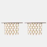 Porta Romana, a pair 'Honeycomb' console tables,