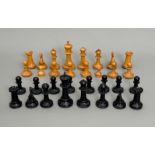 An ebony and boxwood Staunton pattern chess set - the kings 7.8cm high, missing two of the