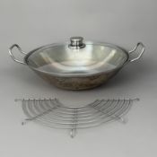 A Transtherm cromargan stainless steel wok by WMF, 36 cm diameter, 45 cm wide, 13.5 cm high.