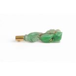 A Chinese 18ct gold and carved jade brooch - mid-20th century, stamped marks in Chinese script