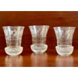 A set of three fine quality, heavy cut glass thistle shaped Scotch whisky tumblers - early 20th