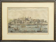 William Henry Toms (1700-1755) 'The Tower of London' hand coloured engraving  13 2/8 x 8 5/8in (33.