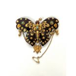 A 19th century gold, turquoise and tortoiseshell butterfly and bee brooch - with applied gold
