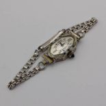 ART DECO 18K GOLD & PLATINUM TRIM SAPPHIRE & DIAMOND COCKTAIL WATCH ON METAL BRACELET
