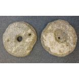 PAIR OF GRANITE QUERN STONES - LARGEST 48 CM ACROSS