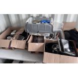 KITCHENALIA TO INCLUDE CUPS, UTENSILS, LIGHT BULBS,