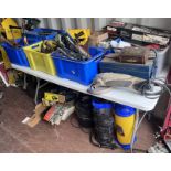 LARGE SELECTION OF TOOLS ETC TO INCLUDE SPRAYERS, TOOL BOXES, POWER PULLER, FILES, SAWS,