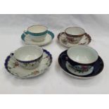 4 PAIRS OF 18TH CENTURY WORCESTER CUPS & SAUCERS ALL CIRCA 1780