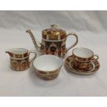 ROYAL CROWN DERBY MINIATURE TEAPOT, SUGAR & CREAM,