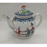 18TH CENTURY WORCESTER PORCELAIN MANDARIN LIDDED TEAPOT WITH SCROLL MARK CIRCA 1770 - 15CM TALL