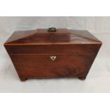 GEORGIAN MAHOGANY SARCOPHAGUS SHAPED BOX WITH BOXWOOD INLAY - 28 CM WIDE