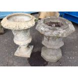 2 RECONSTITUTED STONE GARDEN URNS - 55 CM TALL