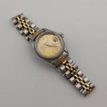 ROLEX STAINLESS STEEL & GOLD LADIES DATE OYSTER PERPETUAL WRISTWATCH - NO BOX,