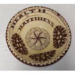 19TH CENTURY SEATON POTTERY DAIRY BOWL DECORATED IN CREAM & BROWN WITH THISTLES & AN 8 POINT