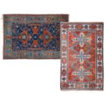 Caucasian Design Rug Turkey, Modern The indigo field with two hooked medallions framed by borders of