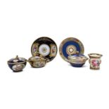 A Coalport Porcelain Vase, circa 1820, of tapering cylindrical form, with moulded loop handles,