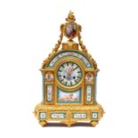 A French Bronze Ormolu Porcelain Striking Mantel Clock, circa 1880, case surmounted with a porcelain
