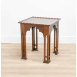 A Gothic Revival Mahogany Side Table, early 20th century, of square moulded form with wavy-shaped